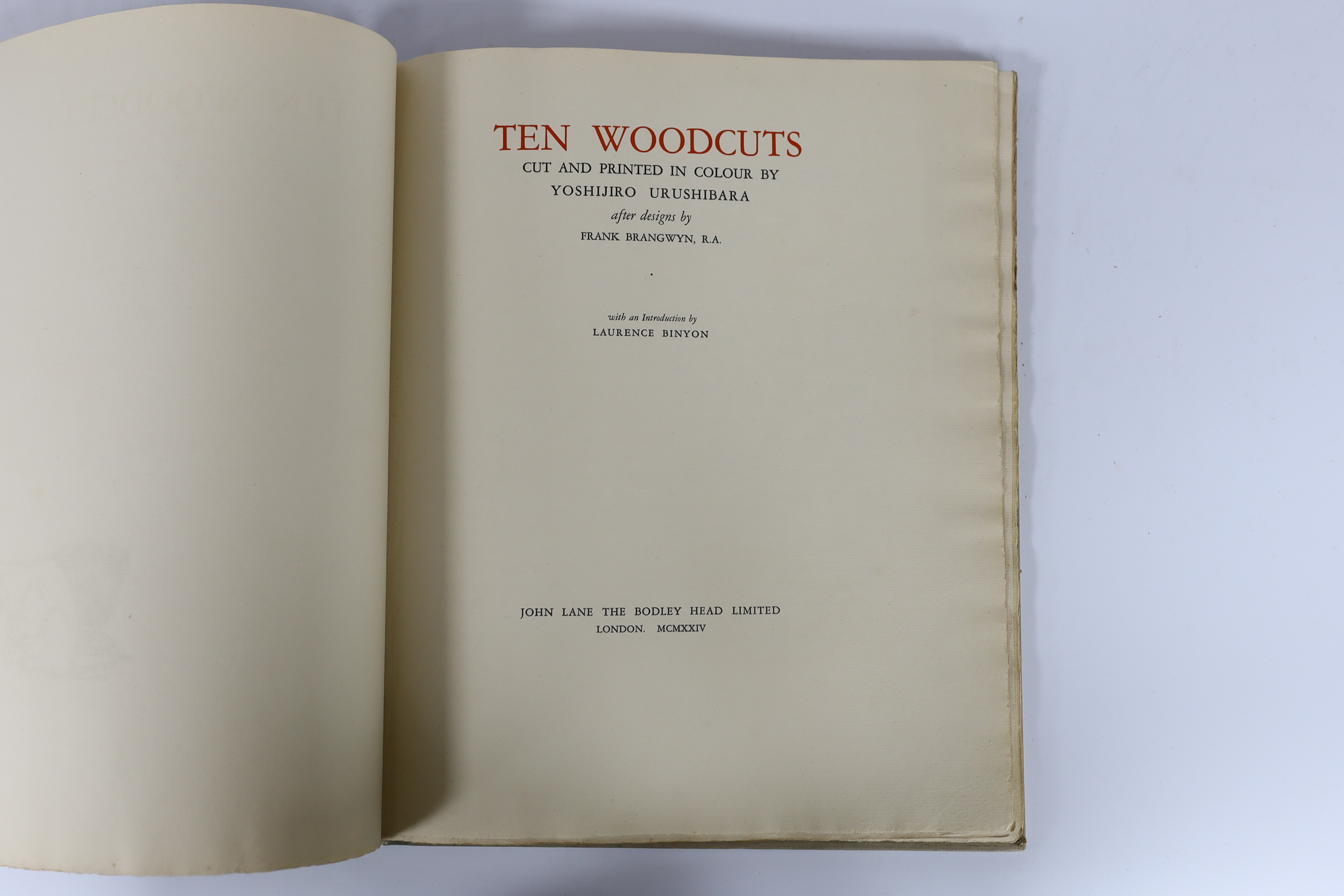 Brangwyn, Frank and Yoshijiro Urushibara - Ten Woodcuts. Cut and printed in Colour by Yoshijiro Urushibara after designs by Frank Brangwyn, with an introduction by Laurence Binyon, number 221 of 270 copies, with 10 tippe